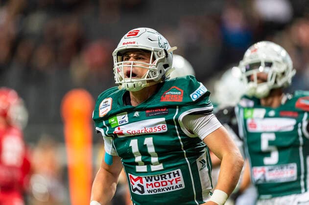 Touchdown-Jubel Hennessey Reilly (11, QB, Schwaebisch Hall Unicorns) GER, Potsdam Royals vs Schwaebisch Hall Unicorns, GFL, Saison 2022, Germanbowl, Finale, 08.10.2022, GER, Potsdam Royals vs Schwaebisch Hall Unicorns, GFL, Saison 2022, Germanbowl, Finale, 08.10.2022 Frankfurt Copyright: xEibner-Pressefotox EP_FWF