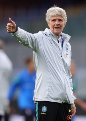 Genoa, Italy, 10th October 2022. Pia Sundhage Head coach of Brazil reacts during the warm up prior to kick off in the International Friendly, Länderspiel, Nationalmannschaft match at Luigi Ferraris, Genoa. Picture credit should read: Jonathan Moscrop Sportimage EDITORIAL USE ONLY. No use with unauthorised audio, video, data, fixture lists, club league logos or live services. Online in-match use limited to 120 images, no video emulation. No use in betting, games or single club league player publications. SPI-1906-0130