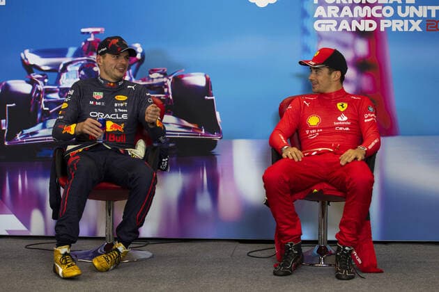 VERSTAPPEN Max (ned), Red Bull Racing RB18, portrait LECLERC Charles (mco), Scuderia Ferrari F1-75, portrait press conference, PK, Pressekonferenz during the Formula 1 Aramco United States Grand Prix 2022, 19th round of the 2022 FIA Formula One World Championship, WM, Weltmeisterschaft from October 21 to 23, 2022 on the Circuit of the Americas, in Austin, Texas - F1 - UNITED STATES GRAND PRIX 2022 - RACE DPPI Panoramic GP2219_154415_W4I6397