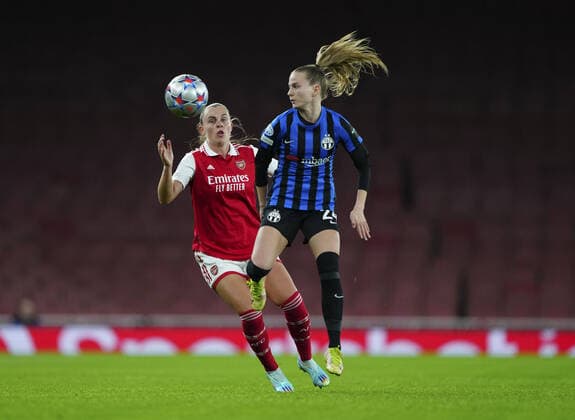 Mandatory Credit: Photo by Jed Leicester Shutterstock (13491495c) Kim Dubs of FC Zurich and Noelle Maritz of Arsenal Arsenal Women v Zurich Women, UEFA Women s Champions League, Group C, Football,Emirates Stadium, London, UK - 27 Oct 2022 EDITORIAL USE ONLY No use with unauthorised audio, video, data, fixture lists, club league logos or live services. Online in-match use limited to 120 images, no video emulation. No use in betting, games or single club league player publications. Arsenal Women v Zurich Women, UEFA Women s Champions League, Group C, Football,Emirates Stadium, London, UK - 27 Oct 2022 EDITORIAL USE ONLY No use with unauthorised audio, video, data, fixture lists, club league logos or live services. Online in-match use limited to 120 images, no video emulation. No use in betting, games or single club league player publications. Copyright: xJedxLeicester Shutterstockx 13491495c
