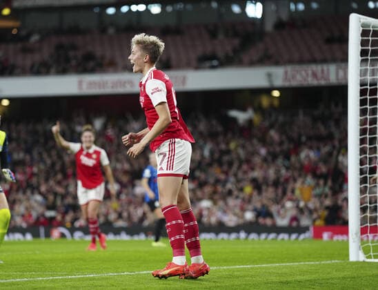 Mandatory Credit: Photo by Jed Leicester Shutterstock (13491495n) Lena Hurtig of Arsenal WFC celebrates scoring the second goal Arsenal Women v Zurich Women, UEFA Women s Champions League, Group C, Football,Emirates Stadium, London, UK - 27 Oct 2022 EDITORIAL USE ONLY No use with unauthorised audio, video, data, fixture lists, club league logos or live services. Online in-match use limited to 120 images, no video emulation. No use in betting, games or single club league player publications. Arsenal Women v Zurich Women, UEFA Women s Champions League, Group C, Football,Emirates Stadium, London, UK - 27 Oct 2022 EDITORIAL USE ONLY No use with unauthorised audio, video, data, fixture lists, club league logos or live services. Online in-match use limited to 120 images, no video emulation. No use in betting, games or single club league player publications. Copyright: xJedxLeicester Shutterstockx 13491495n