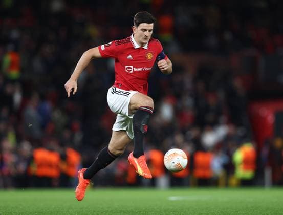 Manchester, England, 27th October 2022. Harry Maguire of Manchester United, ManU in action during the UEFA Europa League match at Old Trafford, Manchester. Picture credit should read: Darren Staples Sportimage EDITORIAL USE ONLY. No use with unauthorised audio, video, data, fixture lists, club league logos or live services. Online in-match use limited to 120 images, no video emulation. No use in betting, games or single club league player publications. SPI-1993-0036