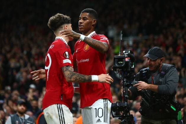 Mandatory Credit: Photo by Phil Oldham Shutterstock (13491515ar) Marcus Rashford of Manchester United, ManU celebrates scoring his sides second goal Manchester United v Sheriff Tiraspol, UEFA Europa League, Group E, Football, Old Trafford, Manchester, UK - 27 Oct 2022 EDITORIAL USE ONLY No use with unauthorised audio, video, data, fixture lists, club league logos or live services. Online in-match use limited to 120 images, no video emulation. No use in betting, games or single club league player publications. Manchester United v Sheriff Tiraspol, UEFA Europa League, Group E, Football, Old Trafford, Manchester, UK - 27 Oct 2022 EDITORIAL USE ONLY No use with unauthorised audio, video, data, fixture lists, club league logos or live services. Online in-match use limited to 120 images, no video emulation. No use in betting, games or single club league player publications. Copyright: xPhilxOldham Shutterstockx 13491515ar