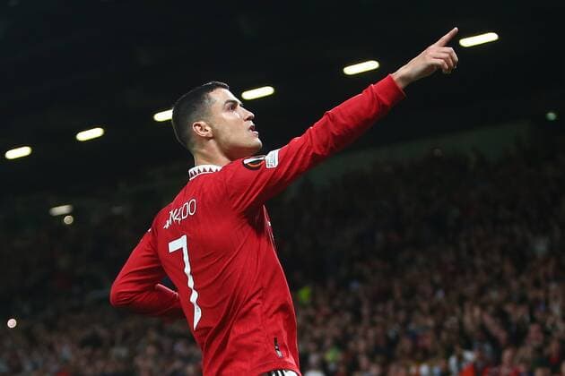 Mandatory Credit: Photo by Phil Oldham Shutterstock (13491515bc) Cristiano Ronaldo of Manchester United, ManU celebrates scoring his sides third goal Manchester United v Sheriff Tiraspol, UEFA Europa League, Group E, Football, Old Trafford, Manchester, UK - 27 Oct 2022 EDITORIAL USE ONLY No use with unauthorised audio, video, data, fixture lists, club league logos or live services. Online in-match use limited to 120 images, no video emulation. No use in betting, games or single club league player publications. Manchester United v Sheriff Tiraspol, UEFA Europa League, Group E, Football, Old Trafford, Manchester, UK - 27 Oct 2022 EDITORIAL USE ONLY No use with unauthorised audio, video, data, fixture lists, club league logos or live services. Online in-match use limited to 120 images, no video emulation. No use in betting, games or single club league player publications. Copyright: xPhilxOldham Shutterstockx 13491515bc