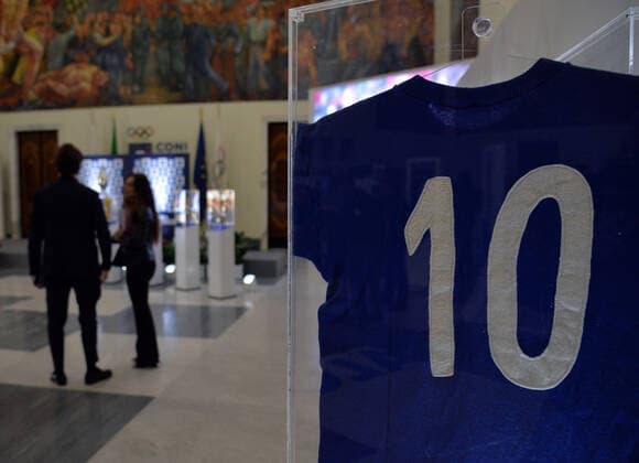 November 9, 2022, ROME, ITALY: Inauguration of the exhibition of soccer memorabilia from the 1930s La Storia siamo noi ( We are history ) at the CONI Hall of Honor, in Rome, Italy, 09 November 2022. From the cup won at the last European championships to many memorabilia that have accompanied the history of soccer in Italy: the national team, Nationalteam is on display in Rome at the CONI Hall of Honor today and tomorrow with some of the jewels of the Coverciano Football Museum. We are the story - the title of the exhibition open to the public on 9 and 10 November, with free admission - which will allow visitors to closely admire part of the immense heritage of memorabilia, trophies, jerseys, balls, shoes, memorabilia and images of all kinds related to the 112 years of the Azzurri available at the historic headquarters of the Football Museum, which has been located since 1990 next to the Federal Technical Center of Coverciano..ANSA FABIO CIMAGLIA Italy: soccer, exhibition La Storia siamo noi - ZUMAa110 20221109_zaf_a110_006 Copyright: xFabioxCimagliax