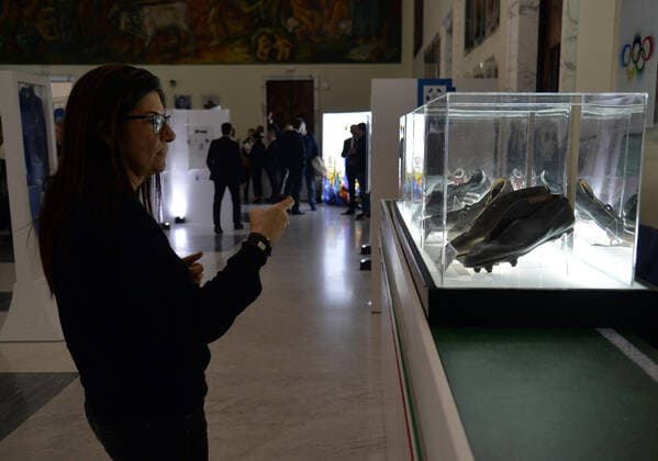 November 9, 2022, ROME, ITALY: Inauguration of the exhibition of soccer memorabilia from the 1930s La Storia siamo noi ( We are history ) at the CONI Hall of Honor, in Rome, Italy, 09 November 2022. From the cup won at the last European championships to many memorabilia that have accompanied the history of soccer in Italy: the national team, Nationalteam is on display in Rome at the CONI Hall of Honor today and tomorrow with some of the jewels of the Coverciano Football Museum. We are the story - the title of the exhibition open to the public on 9 and 10 November, with free admission - which will allow visitors to closely admire part of the immense heritage of memorabilia, trophies, jerseys, balls, shoes, memorabilia and images of all kinds related to the 112 years of the Azzurri available at the historic headquarters of the Football Museum, which has been located since 1990 next to the Federal Technical Center of Coverciano..ANSA FABIO CIMAGLIA ROME ITALY - ZUMAa110 20221109_zaf_a110_010 Copyright: xFabioxCimagliax