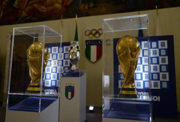 November 9, 2022, ROME, ITALY: Inauguration of the exhibition of soccer memorabilia from the 1930s La Storia siamo noi ( We are history ) at the CONI Hall of Honor, in Rome, Italy, 09 November 2022. From the cup won at the last European championships to many memorabilia that have accompanied the history of soccer in Italy: the national team, Nationalteam is on display in Rome at the CONI Hall of Honor today and tomorrow with some of the jewels of the Coverciano Football Museum. We are the story - the title of the exhibition open to the public on 9 and 10 November, with free admission - which will allow visitors to closely admire part of the immense heritage of memorabilia, trophies, jerseys, balls, shoes, memorabilia and images of all kinds related to the 112 years of the Azzurri available at the historic headquarters of the Football Museum, which has been located since 1990 next to the Federal Technical Center of Coverciano..ANSA FABIO CIMAGLIA Italy: soccer, exhibition La Storia siamo noi - ZUMAa110 20221109_zaf_a110_008 Copyright: xFabioxCimagliax