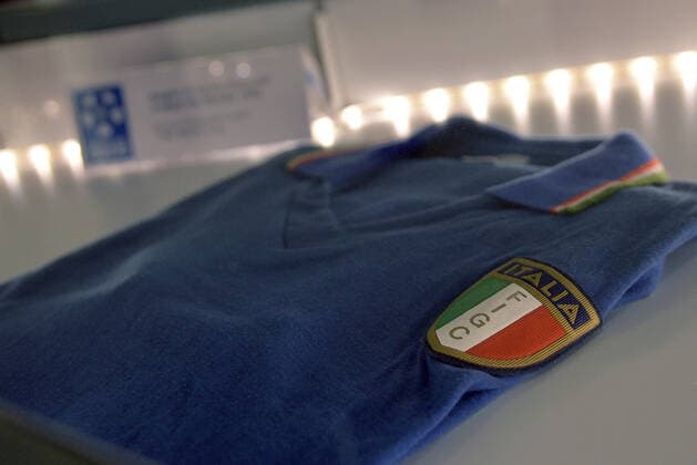 November 9, 2022, ROME, ITALY: Inauguration of the exhibition of soccer memorabilia from the 1930s La Storia siamo noi ( We are history ) at the CONI Hall of Honor, in Rome, Italy, 09 November 2022. From the cup won at the last European championships to many memorabilia that have accompanied the history of soccer in Italy: the national team, Nationalteam is on display in Rome at the CONI Hall of Honor today and tomorrow with some of the jewels of the Coverciano Football Museum. We are the story - the title of the exhibition open to the public on 9 and 10 November, with free admission - which will allow visitors to closely admire part of the immense heritage of memorabilia, trophies, jerseys, balls, shoes, memorabilia and images of all kinds related to the 112 years of the Azzurri available at the historic headquarters of the Football Museum, which has been located since 1990 next to the Federal Technical Center of Coverciano..ANSA FABIO CIMAGLIA Italy: soccer, exhibition La Storia siamo noi - ZUMAa110 20221109_zaf_a110_013 Copyright: xFabioxCimagliax