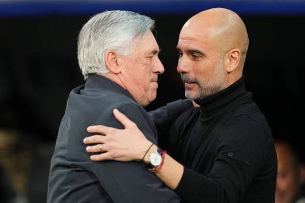 Mandatory Credit: Photo by Bagu Blanco Pressinphoto Shutterstock (12924300ai) Manchester City head coach Josep Guardiola and Real Madrid CF head coach Carlo Ancelotti Real Madrid v Manchester City, UEFA Champions League 2021-2022, Semifinals, second leg. Football, Santiago Bernabeu Stadium, Madrid, Spain - 4 May 2022 Editorial use only Real Madrid v Manchester City, UEFA Champions League 2021-2022, Semifinals, second leg. Football, Santiago Bernabeu Stadium, Madrid, Spain - 4 May 2022 Editorial use only Copyright: xBaguxBlanco Pressinphoto Shutterstockx 12924300ai