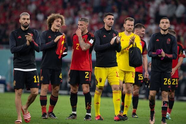 RECORD DATE NOT STATED FIFA World Cup, WM, Weltmeisterschaft, Fussball Qatar 2022 Belgium 1-0 Canada (L-R), Wout FAES, Toby ALDERWEIRELD of Belgium during the game Belgium vs Canada, Corresponding to Group F of the FIFA World Cup Qatar 2022, at Ahmad bin Ali Stadium, Al-Rayyan, November 23, 2022. <br><br> (I-D), Wout FAES, Toby ALDERWEIRELD de Belgica durante el partido Belgica vs Canada, correspondiente al Grupo F de la Copa Mundial de la FIFA Qatar 2022, en el Estadio Ahmad bin Ali, Al-Rayyan, 23 de noviembre de 2022. AL RAYYAN DOHA QATAR Copyright: xDavidxLeahx 20221123_8610