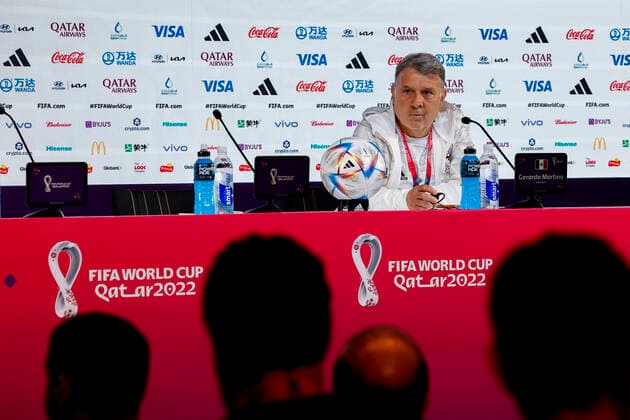 Mexico s head coach, Argentinian Gerardo Tata Martino, addresses a press conference, PK, Pressekonferenz of his national team, Nationalteam at the Press Center in Doha, Qatar, 25 November 2022. Mexico is to face Argentina on 26 November in their group C s second match within FIFA World Cup, WM, Weltmeisterschaft, Fussball 2022. Mexico s press conference !ACHTUNG: NUR REDAKTIONELLE NUTZUNG! Copyright: xJOSExMENDEZx EVE938 20221125-a5889f43b7574efcf04c8efe6c8618f2c8975d2e