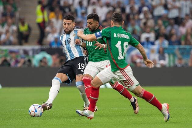 RECORD DATE NOT STATED FIFA World Cup, WM, Weltmeisterschaft, Fussball Qatar 2022 Argentina vs Mexico (L-R), Nicolas Otamendi of Argentina and Alexis Vega of Mexico during the game Argentina vs Mexican national team, Nationalteam (Mexico), Corresponding to Group C of the FIFA World Cup Qatar 2022, at Lusail Stadium, Lusail, Doha, November 26, 2022. <br><br> (I-D), Nicolas Otamendi de Argentina ay Alexis Vega de Mexico durante el partido Argentina vs Seleccion Nacional Mexicana (Mexico), correspondiente al Grupo C de la Copa Mundial de la FIFA Qatar 2022, en el Estadio Lusail, Lusail, Doha, 26 de noviembre de 2022. LUSAIL DOHA QATAR Copyright: xDavidxLeahx 20221126_12017