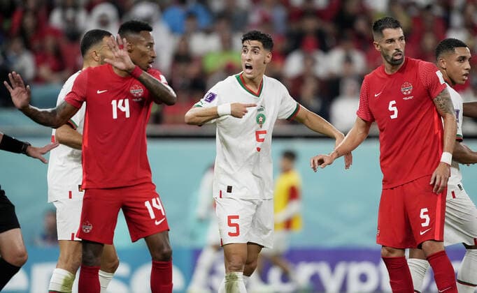 Mandatory Credit: Photo by Dave Shopland Shutterstock (13640369bi) Nayef Aguerd of Morocco. Canada v Morocco, FIFA World Cup, WM, Weltmeisterschaft, Fussball 2022, Group F, Football, Al Thumama Stadium, Doha, Qatar - 01 Dec 2022 Editorial Use Only Canada v Morocco, FIFA World Cup 2022, Group F, Football, Al Thumama Stadium, Doha, Qatar - 01 Dec 2022 Editorial Use Only Copyright: xDavexShopland Shutterstockx 13640369bi