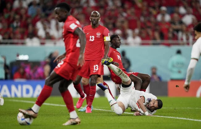 Mandatory Credit: Photo by Dave Shopland Shutterstock (13640369cu) Hakim Ziyech of Morocco goes to ground. Canada v Morocco, FIFA World Cup, WM, Weltmeisterschaft, Fussball 2022, Group F, Football, Al Thumama Stadium, Doha, Qatar - 01 Dec 2022 Editorial Use Only Canada v Morocco, FIFA World Cup 2022, Group F, Football, Al Thumama Stadium, Doha, Qatar - 01 Dec 2022 Editorial Use Only Copyright: xDavexShopland Shutterstockx 13640369cu