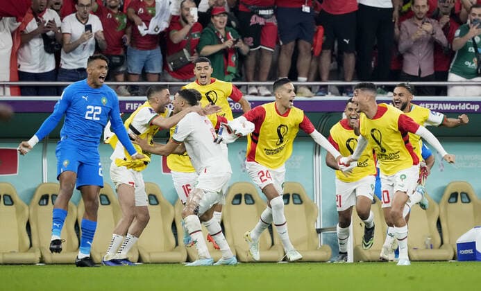Mandatory Credit: Photo by Dave Shopland Shutterstock (13640369do) Morocco players celebrate at full time. Canada v Morocco, FIFA World Cup, WM, Weltmeisterschaft, Fussball 2022, Group F, Football, Al Thumama Stadium, Doha, Qatar - 01 Dec 2022 Editorial Use Only Canada v Morocco, FIFA World Cup 2022, Group F, Football, Al Thumama Stadium, Doha, Qatar - 01 Dec 2022 Editorial Use Only Copyright: xDavexShopland Shutterstockx 13640369do