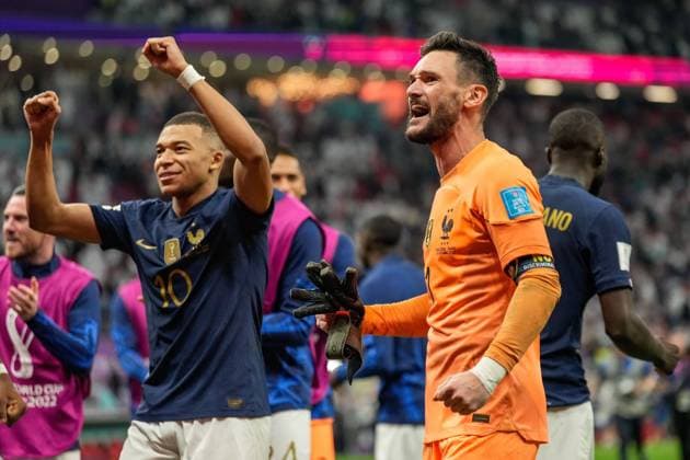 Mandatory Credit: Photo by Dave Shopland Shutterstock (13655765dg) France goalkeeper Hugo Lloris and Kylian Mbappe of France celebrate at full-time England v France, FIFA World Cup, WM, Weltmeisterschaft, Fussball 2022, Quarter Final, Football, Al Bayt Stadium, Al Khor, Qatar - 10 Dec 2022 Editorial Use Only England v France, FIFA World Cup 2022, Quarter Final, Football, Al Bayt Stadium, Al Khor, Qatar - 10 Dec 2022 Editorial Use Only Copyright: xDavexShopland Shutterstockx 13655765dg