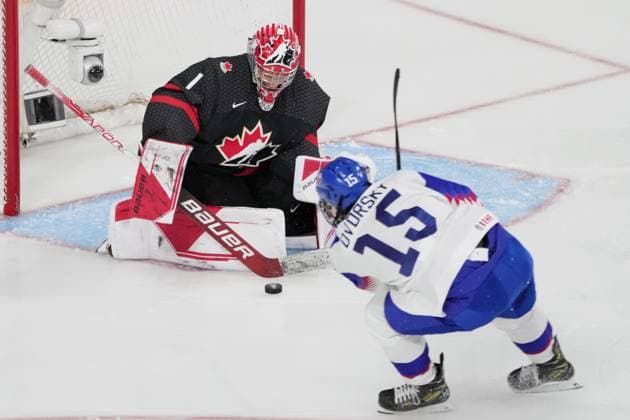 January 2, 2023, Halifax, NS, Canada: Canada s goaltender Thomas Milic, left, makes a save on Slovakia s Dalibor Dvorsky during first period IIHF World Junior Hockey Championship quarterfinal action in Halifax, Monday, Jan. 2, 2023. Thomas Milic, Dalibor Dvorsky - ZUMAc35_ 20230102_zaf_c35_103 Copyright: xDarrenxCalabresex