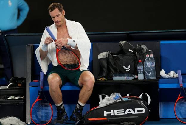 Mandatory Credit: Photo by Ella Ling Shutterstock (13716759b) Andy Murray of GBR changes racquets Australian Open, Day Two, Tennis, Melbourne Park, Melbourne, Australia - 17 Jan 2023 Australian Open, Day Two, Tennis, Melbourne Park, Melbourne, Australia - 17 Jan 2023 Copyright: xEllaxLing Shutterstockx 13716759b