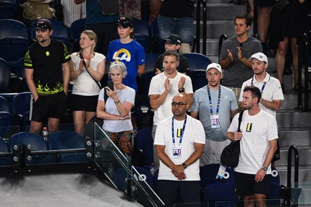 Mandatory Credit: Photo by James Gourley Shutterstock (13716760ew) Judy Murray and Andy Murray s team celebrate him winning his first round match Australian Open, Day Two, Tennis, Melbourne Park, Melbourne, Australia - 17 Jan 2023 Australian Open, Day Two, Tennis, Melbourne Park, Melbourne, Australia - 17 Jan 2023 Copyright: xJamesxGourley Shutterstockx 13716760ew