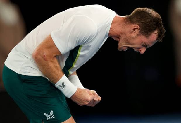 Mandatory Credit: Photo by Ella Ling Shutterstock (13716759bp) Andy Murray of GBR celebrates Australian Open, Day Two, Tennis, Melbourne Park, Melbourne, Australia - 17 Jan 2023 Australian Open, Day Two, Tennis, Melbourne Park, Melbourne, Australia - 17 Jan 2023 Copyright: xEllaxLing Shutterstockx 13716759bp