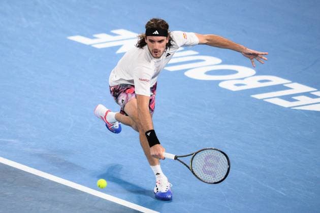Mandatory Credit: Photo by James Gourley Shutterstock (13716764ht) Stefanos Tsitsipas in action during his second round match Australian Open, Day Three, Tennis, Melbourne Park, Melbourne, Australia - 18 Jan 2023 Australian Open, Day Three, Tennis, Melbourne Park, Melbourne, Australia - 18 Jan 2023 Copyright: xJamesxGourley Shutterstockx 13716764ht
