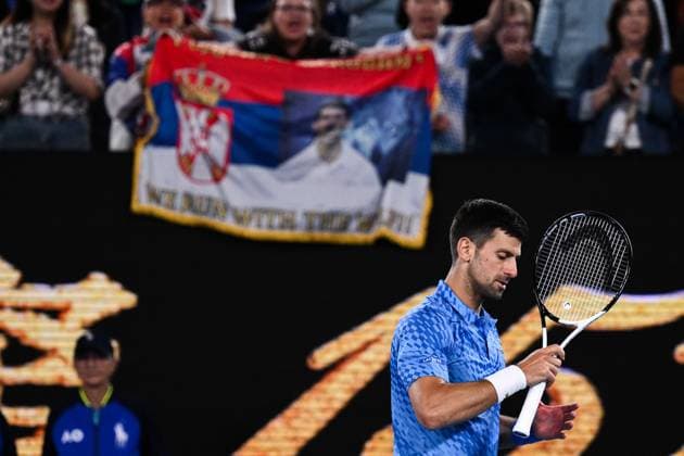 Mandatory Credit: Photo by James Gouley Shutterstock (13716770gp) Novak Djokovic celebrates victory after winning his second round match Australian Open, Day Four, Tennis, Melbourne Park, Melbourne, Australia - 19 Jan 2023 Australian Open, Day Four, Tennis, Melbourne Park, Melbourne, Australia - 19 Jan 2023 Copyright: xJamesxGouley Shutterstockx 13716770gp