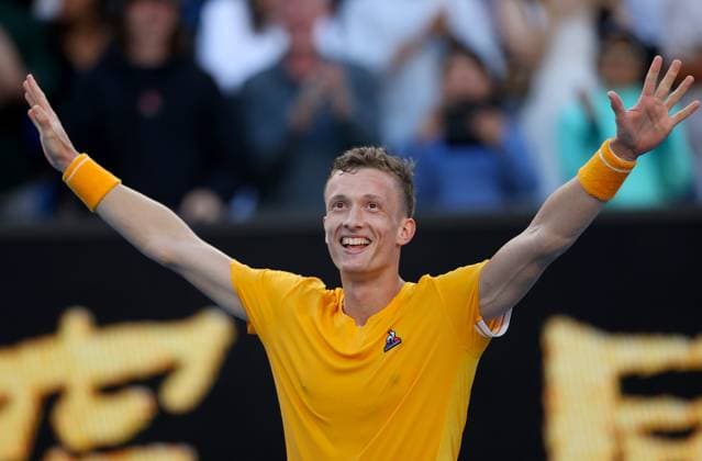 Mandatory Credit: Photo by Ella Ling Shutterstock (13716910bu) Jiri Lehecka of Czech Republic celebrates Australian Open, Day Five, Tennis, Melbourne Park, Melbourne, Australia - 20 Jan 2023 Australian Open, Day Five, Tennis, Melbourne Park, Melbourne, Australia - 20 Jan 2023 Copyright: xEllaxLing Shutterstockx 13716910bu