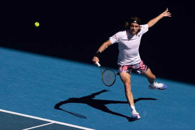 Mandatory Credit: Photo by Ella Ling Shutterstock (13736330r) Stefanos Tsitsipas during his semi-final match Australian Open, Day Twelve, Tennis, Melbourne Park, Melbourne, Australia - 27 Jan 2023 Australian Open, Day Twelve, Tennis, Melbourne Park, Melbourne, Australia - 27 Jan 2023 Copyright: xEllaxLing Shutterstockx 13736330r