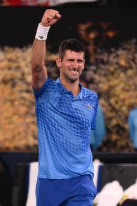 Mandatory Credit: Photo by James Gourley Shutterstock (13736332fz) Novak Djokovic of Serbia celebrates winning the match Australian Open, Day Twelve, Tennis, Melbourne Park, Melbourne, Australia - 27 Jan 2023 Australian Open, Day Twelve, Tennis, Melbourne Park, Melbourne, Australia - 27 Jan 2023 Copyright: xJamesxGourley Shutterstockx 13736332fz