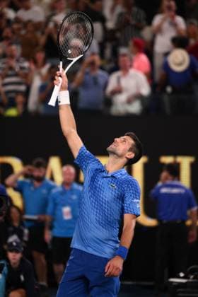 Mandatory Credit: Photo by James Gourley Shutterstock (13736332gb) Novak Djokovic of Serbia celebrates winning the match Australian Open, Day Twelve, Tennis, Melbourne Park, Melbourne, Australia - 27 Jan 2023 Australian Open, Day Twelve, Tennis, Melbourne Park, Melbourne, Australia - 27 Jan 2023 Copyright: xJamesxGourley Shutterstockx 13736332gb