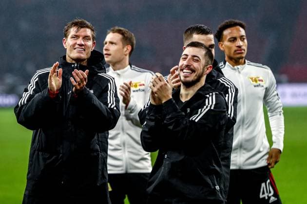 FC Union Berlin Mannschaft nach dem Spiel, NL, Ajax Amsterdam vs FC Union Berlin, UEFA Europa League Play-Offs, Hinspiel, Spielzeit 2022 2023, 16.02.2023, NL, Ajax Amsterdam vs FC Union Berlin, UEFA Europa League Play-Offs, Hinspiel, Spielzeit 2022 2023, 16.02.2023, Foto: Eibner-Pressefoto Gabriel Boia Amsterdam Copyright: xEibner-Pressefoto GabrielxBoiax EP_EER