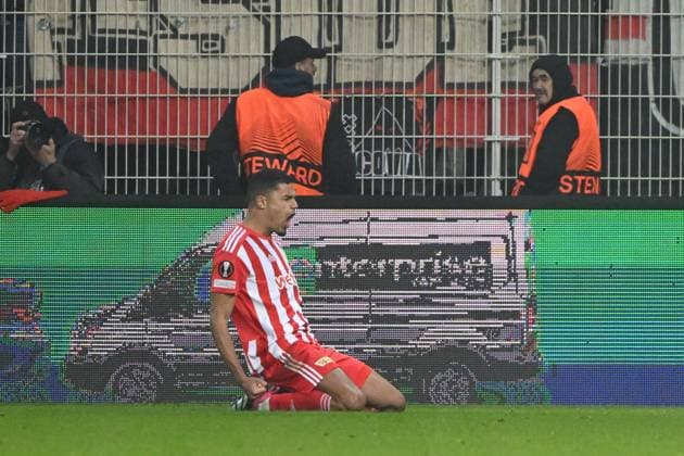 Fussball, Herren, Saison 2022 2023, Europa League, (Play-Offs zum Achtelfinale, Rückspiel), 1. FC Union Berlin - Ajax Amsterdam, Danilho Doekhi (1. FC Union Berlin) Torjubel, jubelt nach seinem Treffer zum 3:1 , 23.02. 2022, Copyright: xMatthiasxKochx