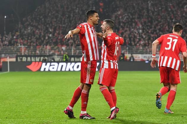 Fussball, Herren, Saison 2022 2023, Europa League, (Play-Offs zum Achtelfinale, Rückspiel), 1. FC Union Berlin - Ajax Amsterdam, v.l. Danilho Doekhi (1. FC Union Berlin), Josip Juranovic (1. FC Union Berlin) und Robin Knoche (1. FC Union Berlin) Torjubel zum 3:1 , 23.02. 2022, Copyright: xMatthiasxKochx