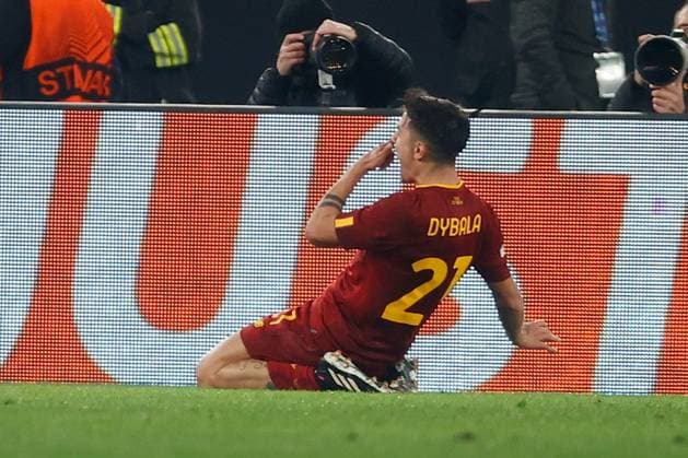 February 23, 2023, Rome, Italy: Rome, Italy, Olimpico stadium, February 23, 2023, Paulo Dybala of ASRoma celebrates after scores their second gol during AS Roma vs RB Salzburg - football Europa League match. football Europa League match - AS Roma vs RB Salzburg, Rome, Italy - ZUMAl164 20230223_zsa_l164_100 Copyright: xAgnxFotox