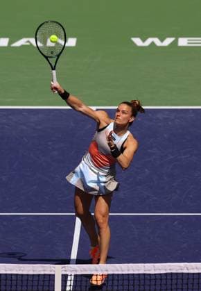 Mandatory Credit: Photo by Ella Ling Shutterstock (13795074ba) Maria Sakkari of Greece in action BNP Paribas Open, Tennis, Day 5, Indian Wells Tennis Garden, California, USA- 12 Mar 2023 BNP Paribas Open, Tennis, Day 5, Indian Wells Tennis Garden, California, USA- 12 Mar 2023 Copyright: xEllaxLing Shutterstockx 13795074ba