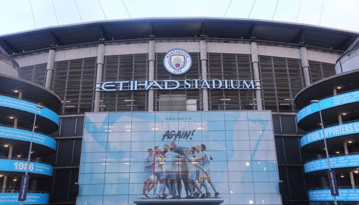 Manchester City - RB Leipzig 14.03.2023 Manchester, 14.03.2023, Etihad Stadium, Fussball, UEFA Champions League, Achtelfinale, Rückspiel , Manchester City vs. RB Leipzig , Im Bild: Stadionansicht des City Stadions , Nur zur redaktionellen Nutzung. Only editorial use. , UEFA regulations prohibit any use of photographs as image sequences and or quasi-video. ,