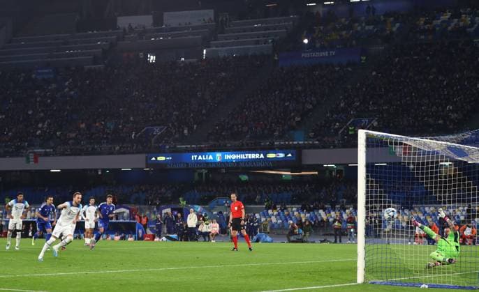 Mandatory Credit: Photo by Kieran McManus Shutterstock (13836561al) Harry Kane of England scores a goal to become England s outright record goalscorer, passing Wayne Rooneys total of 53 Italy v England, UEFA European Championship, EM, Europameisterschaft 2024 Qualifying, Group C, Football, Stadio Diego Armando Maradona, Naples, Italy - 23 Mar 2023 EDITORIAL USE ONLY No use with unauthorised audio, video, data, fixture lists, club league logos or live services. Online in-match use limited to 120 images, no video emulation. No use in betting, games or single club league player publications. Italy v England, UEFA European Championship 2024 Qualifying, Group C, Football, Stadio Diego Armando Maradona, Naples, Italy - 23 Mar 2023 EDITORIAL USE ONLY No use with unauthorised audio, video, data, fixture lists, club league logos or live services. Online in-match use limited to 120 images, no video emulation. No use in betting, games or single club league player publications. Copyright: xKieranxMcManus Shutterstockx 13836561al