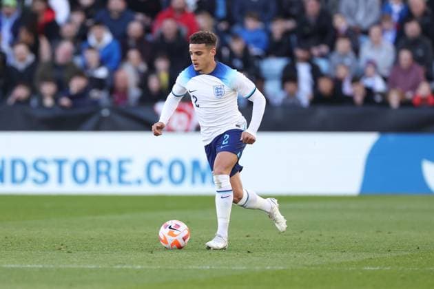 Mandatory Credit: Photo by Ryan Browne Shutterstock (13840567ab) Max Aarons of England. England U21, U 21 v France U21, International Friendly, Länderspiel, Nationalmannschaft Football, King Power Stadium, Leicester, UK - 25 Mar 2023 EDITORIAL USE ONLY No use with unauthorised audio, video, data, fixture lists, club league logos or live services. Online in-match use limited to 120 images, no video emulation. No use in betting, games or single club league player publications. England U21 v France U21, International Friendly, Football, King Power Stadium, Leicester, UK - 25 Mar 2023 EDITORIAL USE ONLY No use with unauthorised audio, video, data, fixture lists, club league logos or live services. Online in-match use limited to 120 images, no video emulation. No use in betting, games or single club league player publications. Copyright: xRyanxBrowne Shutterstockx 13840567ab