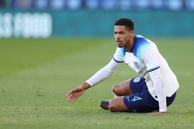 Mandatory Credit: Photo by Ryan Browne Shutterstock (13840567ak) Levi Colwill of England. England U21, U 21 v France U21, International Friendly, Länderspiel, Nationalmannschaft Football, King Power Stadium, Leicester, UK - 25 Mar 2023 EDITORIAL USE ONLY No use with unauthorised audio, video, data, fixture lists, club league logos or live services. Online in-match use limited to 120 images, no video emulation. No use in betting, games or single club league player publications. England U21 v France U21, International Friendly, Football, King Power Stadium, Leicester, UK - 25 Mar 2023 EDITORIAL USE ONLY No use with unauthorised audio, video, data, fixture lists, club league logos or live services. Online in-match use limited to 120 images, no video emulation. No use in betting, games or single club league player publications. Copyright: xRyanxBrowne Shutterstockx 13840567ak
