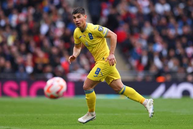 Mandatory Credit: Photo by Shutterstock (13844509cn) Ruslan Malinovskyi of Ukraine England v Ukraine, UEFA European Championship, EM, Europameisterschaft 2024 Qualifying, Group C, Football, Wembley Stadium, London, UK - 26 Mar 2023 EDITORIAL USE ONLY No use with unauthorised audio, video, data, fixture lists, club league logos or live services. Online in-match use limited to 120 images, no video emulation. No use in betting, games or single club league player publications. England v Ukraine, UEFA European Championship 2024 Qualifying, Group C, Football, Wembley Stadium, London, UK - 26 Mar 2023 EDITORIAL USE ONLY No use with unauthorised audio, video, data, fixture lists, club league logos or live services. Online in-match use limited to 120 images, no video emulation. No use in betting, games or single club league player publications. Copyright: xShutterstockx 13844509cn