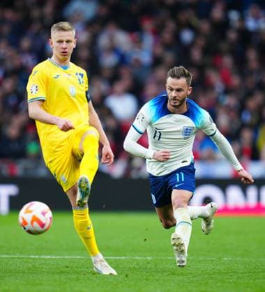 Mandatory Credit: Photo by Javier Garcia Shutterstock (13840577dp) Oleksandr Zinchenko of Ukraine and James Maddison of England England v Ukraine, UEFA European Championship, EM, Europameisterschaft 2024 Qualifying, Group C, Football, Wembley Stadium, London, UK - 26 Mar 2023 EDITORIAL USE ONLY No use with unauthorised audio, video, data, fixture lists, club league logos or live services. Online in-match use limited to 120 images, no video emulation. No use in betting, games or single club league player publications. England v Ukraine, UEFA European Championship 2024 Qualifying, Group C, Football, Wembley Stadium, London, UK - 26 Mar 2023 EDITORIAL USE ONLY No use with unauthorised audio, video, data, fixture lists, club league logos or live services. Online in-match use limited to 120 images, no video emulation. No use in betting, games or single club league player publications. Copyright: xJavierxGarcia Shutterstockx 13840577dp