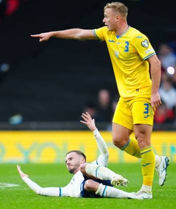 Mandatory Credit: Photo by Javier Garcia Shutterstock (13840577eb) James Maddison of England appeals for a foul against Oleksandr Svatok of Ukraine England v Ukraine, UEFA European Championship, EM, Europameisterschaft 2024 Qualifying, Group C, Football, Wembley Stadium, London, UK - 26 Mar 2023 EDITORIAL USE ONLY No use with unauthorised audio, video, data, fixture lists, club league logos or live services. Online in-match use limited to 120 images, no video emulation. No use in betting, games or single club league player publications. England v Ukraine, UEFA European Championship 2024 Qualifying, Group C, Football, Wembley Stadium, London, UK - 26 Mar 2023 EDITORIAL USE ONLY No use with unauthorised audio, video, data, fixture lists, club league logos or live services. Online in-match use limited to 120 images, no video emulation. No use in betting, games or single club league player publications. Copyright: xJavierxGarcia Shutterstockx 13840577eb