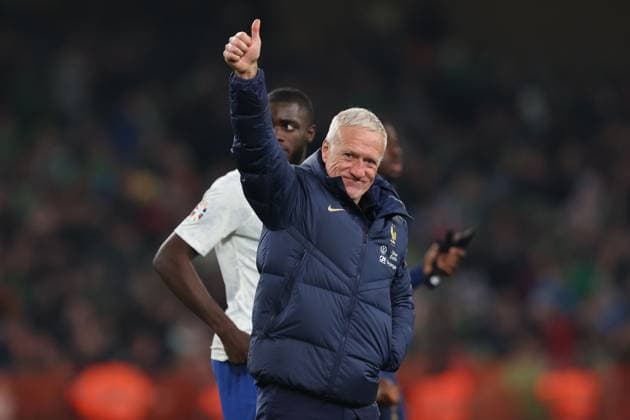 Mandatory Credit: Photo by Paul Greenwood Shutterstock (13847018ae) France manager Didier Deschamps gives thumbs up to the fans at the end of the match Republic of Ireland v France, UEFA European Championship, EM, Europameisterschaft 2024 Qualifying, Group B, Football, Aviva Stadium, Dublin, Ireland - 27 Mar 2023 EDITORIAL USE ONLY No use with unauthorised audio, video, data, fixture lists, club league logos or live services. Online in-match use limited to 120 images, no video emulation. No use in betting, games or single club league player publications. Republic of Ireland v France, UEFA European Championship 2024 Qualifying, Group B, Football, Aviva Stadium, Dublin, Ireland - 27 Mar 2023 EDITORIAL USE ONLY No use with unauthorised audio, video, data, fixture lists, club league logos or live services. Online in-match use limited to 120 images, no video emulation. No use in betting, games or single club league player publications. Copyright: xPaulxGreenwood Shutterstockx 13847018ae