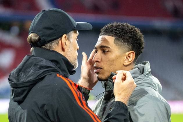 Sport Bilder des Tages Thomas Tuchel (FC Bayern Muenchen, Chef-Trainer), Jude Bellingham (Borussia Dortmund 09, 22), GER, FC Bayern Muenchen (FCB ) vs. Borussia Dortmund (BVB), Fussball, Bundesliga, 26. Spieltag, Spielzeit 2022 2023, 01.04.2023, DFB DFL regulations prohibit any use of photographs as image sequences and or quasi-video., GER, FC Bayern Muenchen (FCB ) vs. Borussia Dortmund (BVB), Fussball, Bundesliga, 26. Spieltag, Spielzeit 2022 2023, 01.04.2023 Muenchen Copyright: xEibner-Pressefoto SaschaxWaltherx EP_EER