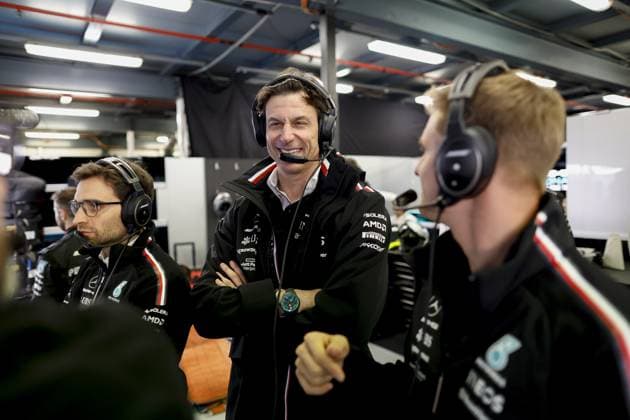 WOLFF Toto (aut), Team Principal & CEO of Mercedes AMG F1 Team, portrait D™AMBROSIO Jerome, Mercedes driver development director, portrait SCHUMACHER Mick (ger), Reserve Driver of Mercedes AMG F1 Team, portrait during the Formula 1 Rolex Australian Grand Prix 2023, 3rd round of the 2023 Formula One World Championship, WM, Weltmeisterschaft from March 31 to April 2, 2023 on the Albert Park Circuit, in Melbourne, Australia - F1 - AUSTRALIAN GRAND PRIX 2023 - RACE DPPI Panoramic 00122007_F12023GP03AUS_JK268785