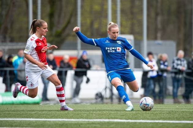 Cindy Koenig (SC Sand, 11) am Ball, GER, 1. FC Koeln U20 vs. SC Sand, Fussball Frauen 2. Bundesliga, 19. Spieltag, Spielzeit 2022 2023, 02.04.2023 GER, 1. FC Koeln U20 vs. SC Sand, Fussball Frauen 2. Bundesliga, 19. Spieltag, Spielzeit 2022 2023, 02.04.2023 Koeln Copyright: xEibner Memmlerx EP_MMR