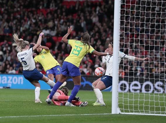 Mandatory Credit: Photo by Michael Zemanek Shutterstock (13857571y) Andressa Alves of Brazil scores his sides first goal England Women v Brazil Women, Finalissima, CONMEBOL-UEFA Cup of Champions, Football, Wembley Stadium, London, UK - 06 Apr 2023 EDITORIAL USE ONLY No use with unauthorised audio, video, data, fixture lists, club league logos or live services. Online in-match use limited to 120 images, no video emulation. No use in betting, games or single club league player publications. England Women v Brazil Women, Finalissima, CONMEBOL-UEFA Cup of Champions, Football, Wembley Stadium, London, UK - 06 Apr 2023 EDITORIAL USE ONLY No use with unauthorised audio, video, data, fixture lists, club league logos or live services. Online in-match use limited to 120 images, no video emulation. No use in betting, games or single club league player publications. Copyright: xMichaelxZemanek Shutterstockx 13857571y