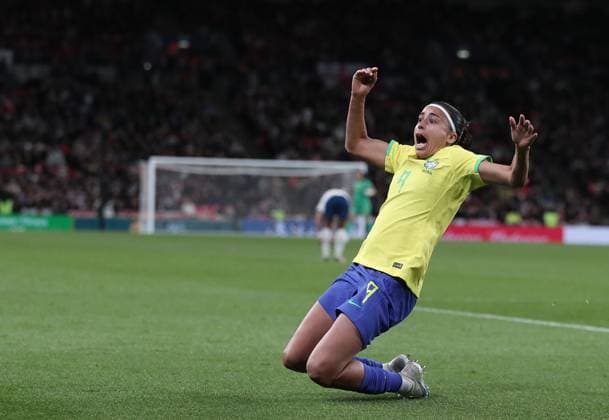 Mandatory Credit: Photo by Michael Zemanek Shutterstock (13857571ac) Andressa Alves of Brazil celebrates scoring his sides first goal England Women v Brazil Women, Finalissima, CONMEBOL-UEFA Cup of Champions, Football, Wembley Stadium, London, UK - 06 Apr 2023 EDITORIAL USE ONLY No use with unauthorised audio, video, data, fixture lists, club league logos or live services. Online in-match use limited to 120 images, no video emulation. No use in betting, games or single club league player publications. England Women v Brazil Women, Finalissima, CONMEBOL-UEFA Cup of Champions, Football, Wembley Stadium, London, UK - 06 Apr 2023 EDITORIAL USE ONLY No use with unauthorised audio, video, data, fixture lists, club league logos or live services. Online in-match use limited to 120 images, no video emulation. No use in betting, games or single club league player publications. Copyright: xMichaelxZemanek Shutterstockx 13857571ac