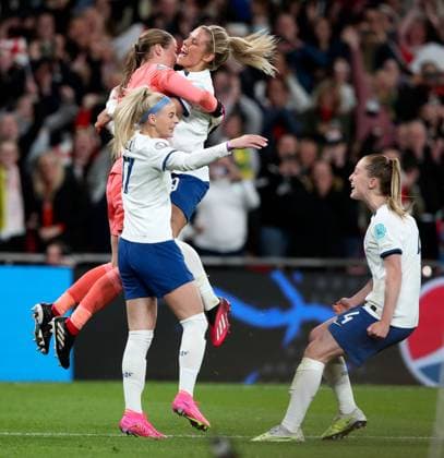 Mandatory Credit: Photo by Matt Impey Shutterstock (13861344j) England players celebrate the winning penalty scored by Chloe Kelly (17) England v Brazil, Football, CONMEBOL-UEFA Women s Champions Cup, Wembley Stadium, Wembley, London, UK - 06 04 2023 Editorial use only England v Brazil, Football, CONMEBOL-UEFA Women s Champions Cup, Wembley Stadium, Wembley, London, UK - 06 04 2023 Editorial use only Copyright: xMattxImpey Shutterstockx 13861344j