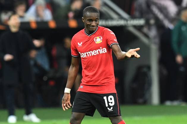 Moussa Diaby ( Bayer 04 Leverkusen ) gestikuliert. GER, Bayer 04 Leverkusen vs Union Saint-Gilloise, Fussball, Europa League, Viertelfinale Hinspiel, Spielzeit 2022 2023, 13.04.2023 DFL REGULATIONS PROHIBIT ANY USE OF PHOTOGRAPHS AS IMAGE SEQUENCES AND OR QUASI-VIDEO GER, Bayer 04 Leverkusen vs Union Saint-Gilloise, Fussball, Europa League, Viertelfinale Hinspiel, Spielzeit 2022 2023, 13.04.2023 Leverkusen Copyright: xEibner-Pressefoto ThomasxThienelx EP_TTL